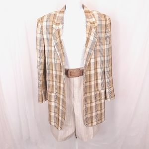 VTG 90s Linen Plaid Oversized Blazer And Highrise Short Set M